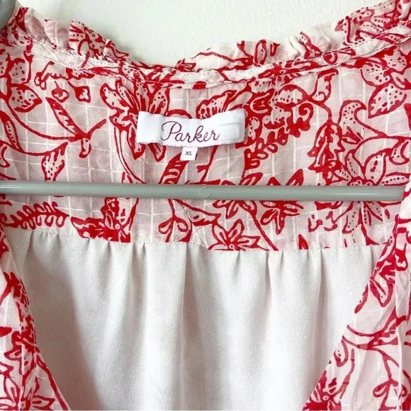 Parker Red and White Floral Exie Blouse Short Sleeve XL - Picture 4 of 11